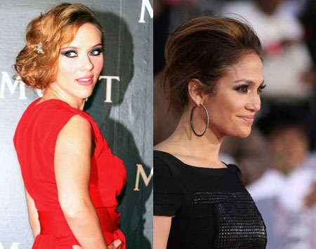 Acconciature capelli raccolti Scarlett Johansson Jennifer Lopez